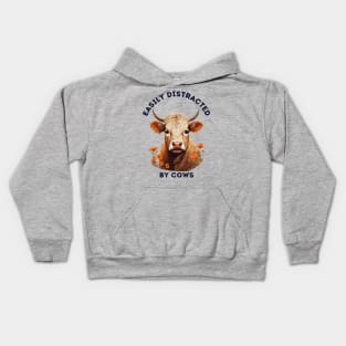 Easily Distracted by Cows Retro Design | Funny Cow Lover Kids Hoodie